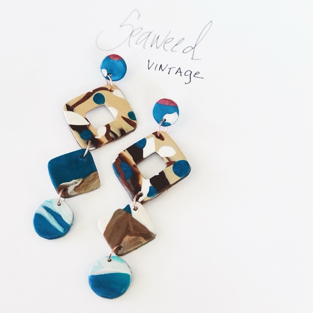 Retro Modern Polymer Clay Earrings- ONE OF A KIND!